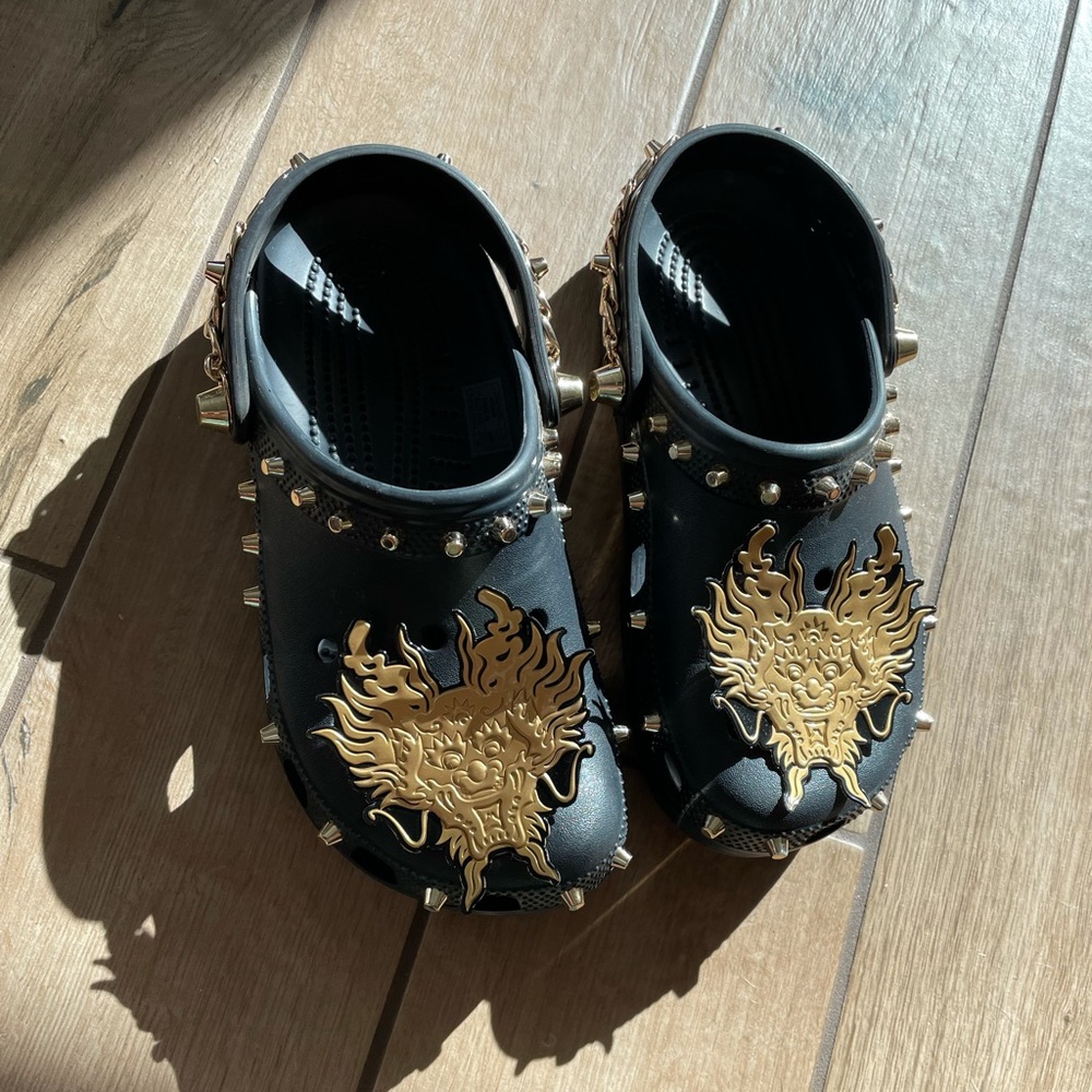 Studded black crocs